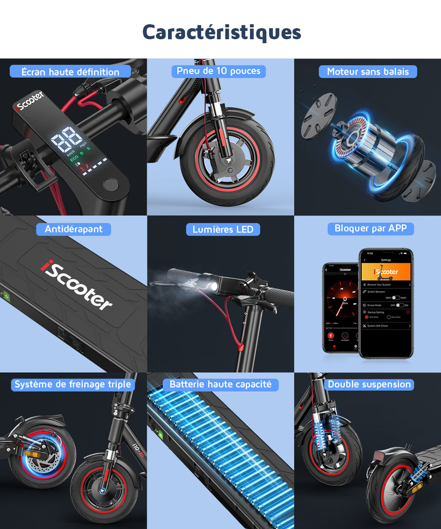 AOVOPRO I10 Trottinette Électrique 650W - 45km/h, 45km Autonomie, 10.5Ah